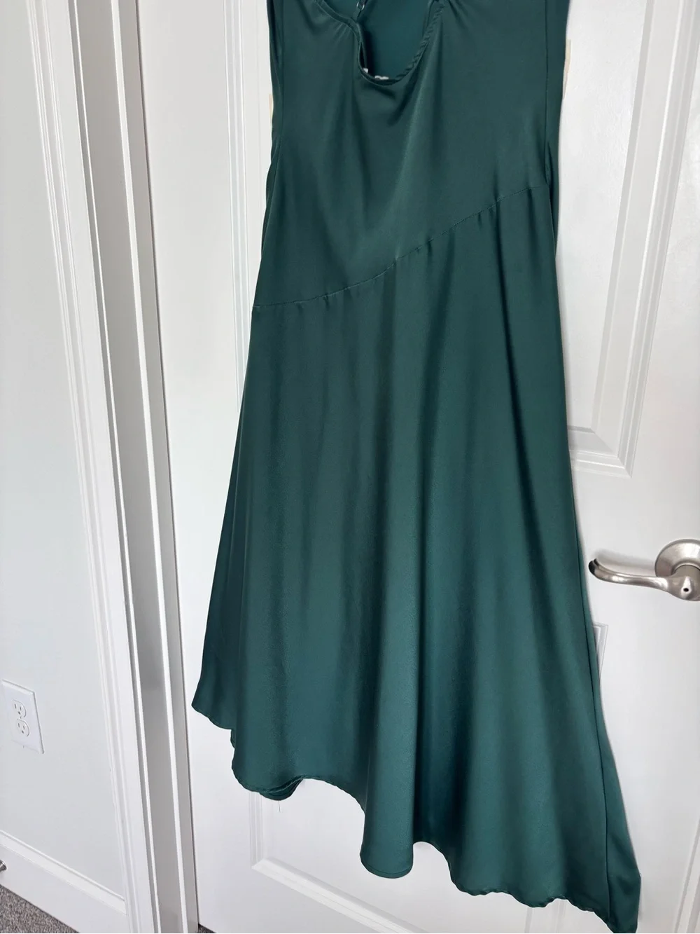 ASTR The Label Green Satin Slip Dress Cowl Neck Side Slit Maxi Formal Medium